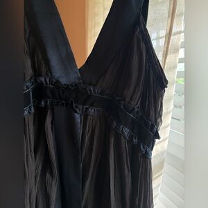 Black Chiffon Satin-Trim Pleated Dress